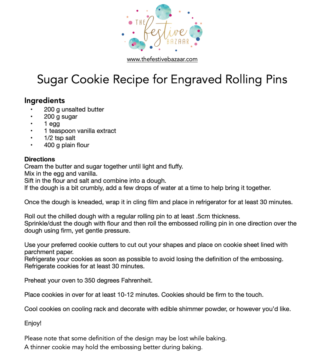 Engraved Rolling Pin Recipe for Embossed Cookies!